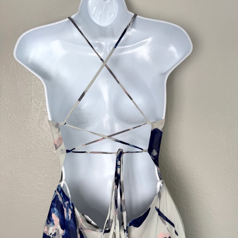 Lulus All I need blue gray floral open lace up back maxi dress S - Picture 7 of 12